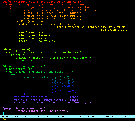 A picture of the code of the rainbow function, applied to itself.