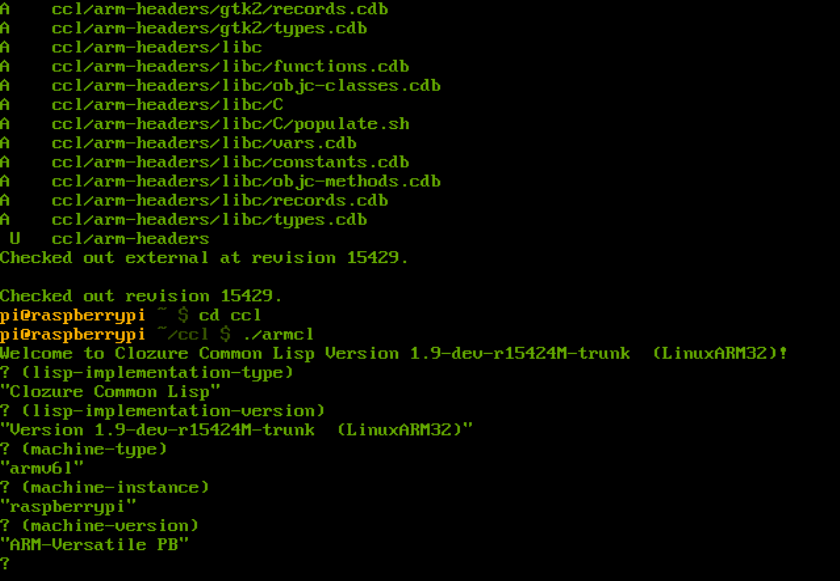 Booting Clozure CL on raspbian on qemu